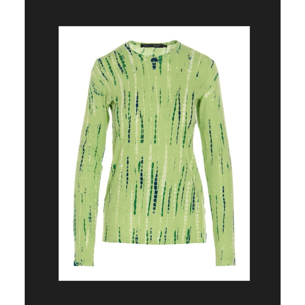 $375 Proenza Schouler Small Green Tie Dye 100% Cotton Long Sleeve Top USA Made